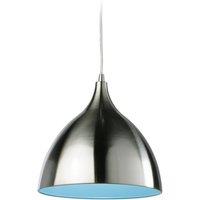 Netlighting Caf 1 Light Dome Ceiling Pendant Brushed Steel Blue Inside E27 in Grey