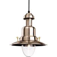 Netlighting Classic 1 Light Dome Ceiling Pendant Brushed Steel Clear Glass E27