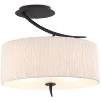 Netlighting Eve Semi Flush Ceiling 2 Light E27 Anthracite with White Oval Shade in Black