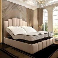 PARADISE BEDS LTD Tech Art Deco Electric Adjustable Bed Set with Pocket Sprung Mattress in Beige | Size: Small Double