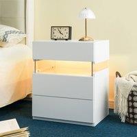 Direct Wicker LED Nightstand Acrylic Board Bedside Table End Table with 3 Drawer in White | Size: 1 Pack