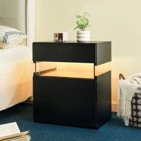 Direct Wicker LED Nightstand Acrylic Board Bedside Table End Table with 3 Drawer in Black | Size: 1 Pack