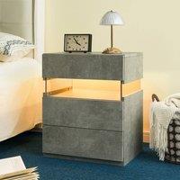 Direct Wicker LED Nightstand Acrylic Board Bedside Table End Table with 3 Drawer in Grey | Size: 1 Pack