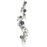 VFM e-Store Christmas Velvet Pumpkin Leaves Berries Garland 120cm x 28cm Blue X 1 | Size: 120 cm x 28 cm