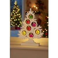 Marco Paul LED Wooden Christmas Tree with Baubles in White