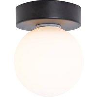 Happy Homewares Modern Compact Bathroom Ceiling Light with Opal Glass Globe Shade in Black