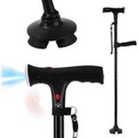 EONLION Elder Folding Walking Cane Height Adjustable LED Light Alarm in Black