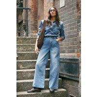 NastyGal Women's Denim Shoulder Pad Boilersuit in Stonewash | Size: 10