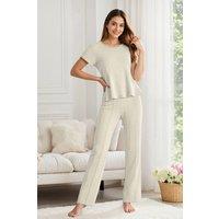 Women's Casual Knitted Loungewear Set in Beige | Size: 2XL