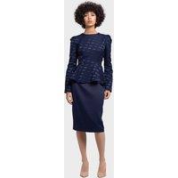 LBV Fashion Women's Satin Jacquard Peplum Dress in Navy | Size: 10