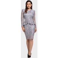 LBV Fashion Women's Elegant Lace Peplum Dress in Grey | Size: 10
