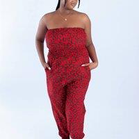 JTAPHRIQUE Women's Merci Red Vine Ankara Print Jumpsuit | Size: 14