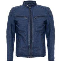 Infinity Leather Men's Navy Leather Vintage Quilted Racing Zipped Biker Jacket | Size: Small