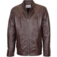 House of Leather Men's Mens Real Leather Classic Zip Jacket Matt in Brown | Size: Small