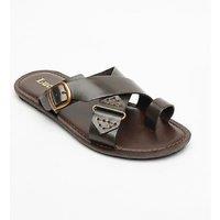 Lucini Men's Leather Buckle Strap Sandals Summer Footwear in Brown | Size: 9