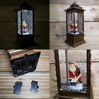 Samuel Alexander 27cm Dual Powered Light up Antique Lantern Christmas Water Spinner with Santa Scene in Gold