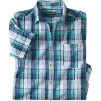 Atlas for Men Men's Mykonos Checked Waffle Shirt in Turquoise | Size: Medium