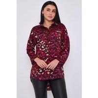 Love Sunshine Women's Wine Leopard Print Satin Oversized Shirt | Size: 14