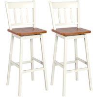 Costway Set of 2 Swiveling Bar Stools Solid Rubber Wood Dining Chairs with Footrest in White