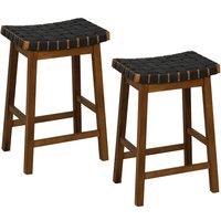 Costway Set of 2 Woven Saddle Stools Faux PU Leather Counter Height Stools 65cm Barstool in Brown