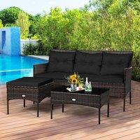 Costway 3 PCS Patio Conversation Set Outdoor PE Rattan Furniture Set in Black