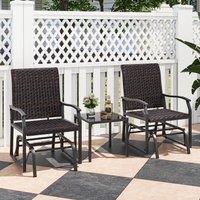 Costway 3 Piece Patio Gliding Set Backyard Wicker Swing Glider Furniture Set in Brown