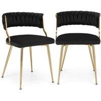 Costway 2PCS Dining Chairs Upholstered Armless Velvet Accent Chair Woven Back in Black