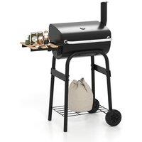 Gymax Portable Grill Barrel Rolling Charcoal Grill With Foldable Side Table in Black