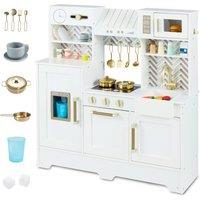 Gymax Wooden Play Kitchen Toy Kitchen With Coffee Station Ice Dispenser in White