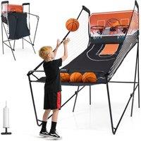 Gymax Dual Shot Basketball Arcade Game Folding Basketball Hoop Machine in Black