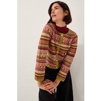 Monsoon Women's Fiona Fair Isle Cardigan Pink | Size: Large