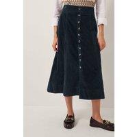 Monsoon Women's Jamie Button Corduroy Midi Skirt Blue in Navy | Size: 12