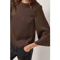 Monsoon Women's Ingrid Bell Sleeve Satin Blouse in Chocolate | Size: Medium