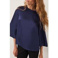 Monsoon Women's Ingrid Bell Sleeve Satin Blouse in Midnight | Size: Large