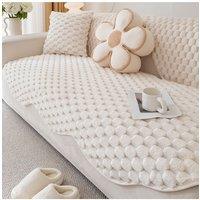 Living and Home Non-Slip Faux Plush Sofa Protector in White | Size: Extra Large