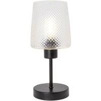 Happy Homewares Modern Clear Dimpled Glass Table Lamp with Matte Black Stem & Base