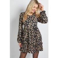 Dorothy Perkins Women's Animal Tiered Scoop Neck Jersey Smock Mini Dress | Size: 10
