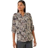 Roman Women's Floral Puff Print Stretch Top in Beige | Size: 18