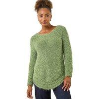 Roman Women's Fluffy Knit Curved Hem Knit Jumper in Green | Size: 14