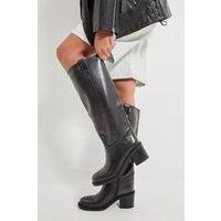 Faith Women's : Cassie Faux Leather High Block Heel Knee High Gaucho Boots in Black | Size: 6