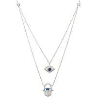Latelita Women's Hamsa Hand & Evil Eye Layered Necklace Silver in Blue