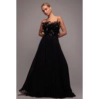 Goddiva Women's Feather Off-The Shoulder Pleated Evening Maxi Dress in Black | Size: 12