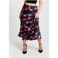 Liquorish Women's Abstract Ikat Print Midi Skirt In Black & Pink | Size: 12