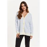 Liquorish Women's Zig Zag Pattern Cardigan Blue&White in White