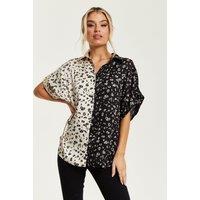 Liquorish Women's Khaki Animal Print Shirt With Short Sleeves | Size: 12
