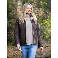 Lakeland Leather Women's 'Clough' Shearling Aviator Jacket in Chocolate | Size: 14