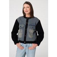 Izabel London Women's Denim Contrast Texture Boxy Jacket in Black | Size: Medium/Large