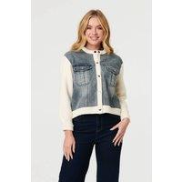 Izabel London Women's Denim Contrast Texture Boxy Jacket in Off-White | Size: S/M