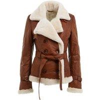 Infinity Leather Women's Double Breasted Sheepskin Aviator Jacket-Leshan in Tan | Size: 12