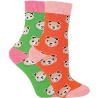 Miss Sparrow Girl's 2 Pack Animal Pattern Soft Breathable Bamboo Socks in Bright Green | Size: 4-6 Years